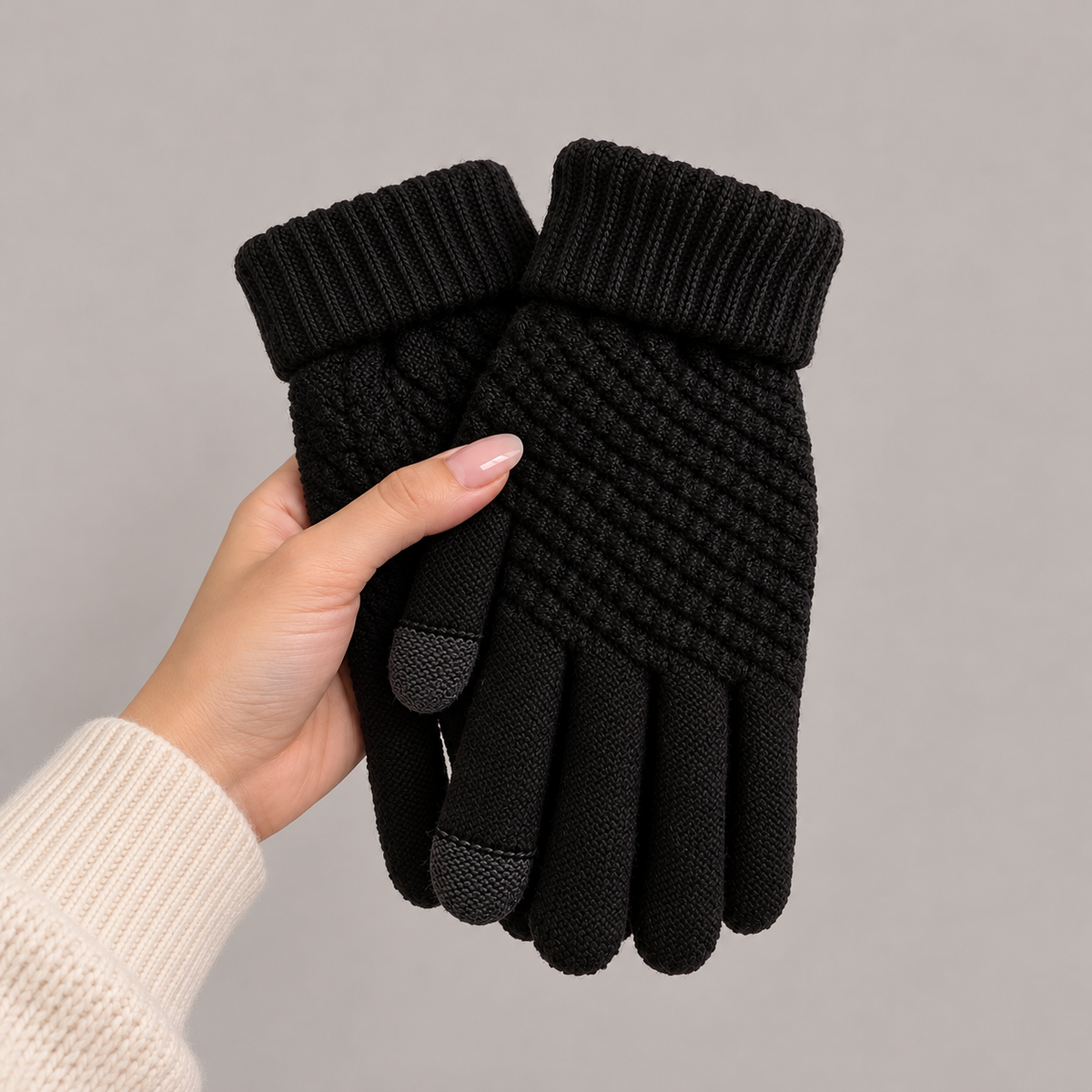 Gants hiver femme | Maille chaude, taille unique | Tactiles pour smartphone