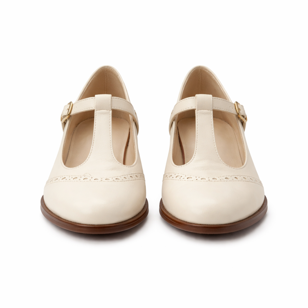 Chaussures Mary Jane pour femmes | T-Strap, talon bas | Détail Brogue
