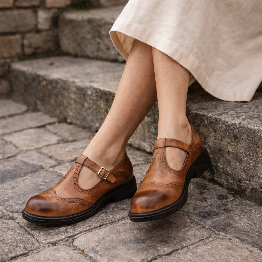 Chaussures Mary Jane pour femmes | Style Brogue en cuir | Ballerines confortables