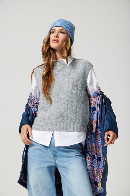Imperméable mi-cuisse | Bleu, capuche ajustable