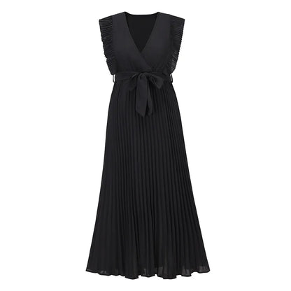 Robe de soirée maxi volants décolleté V plissée légère