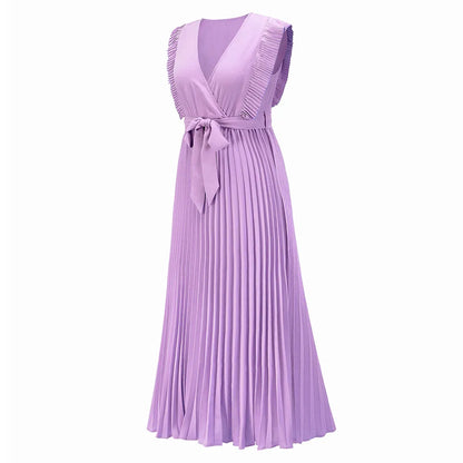 Robe de soirée maxi volants décolleté V plissée légère
