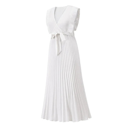 Robe de soirée maxi volants décolleté V plissée légère