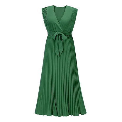 Robe de soirée maxi volants décolleté V plissée légère