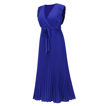 Robe de soirée maxi volants décolleté V plissée légère