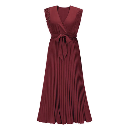 Robe de soirée maxi volants décolleté V plissée légère