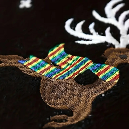 Pull de noël homme renne brodé avec motif arc-en-ciel, manches longues
