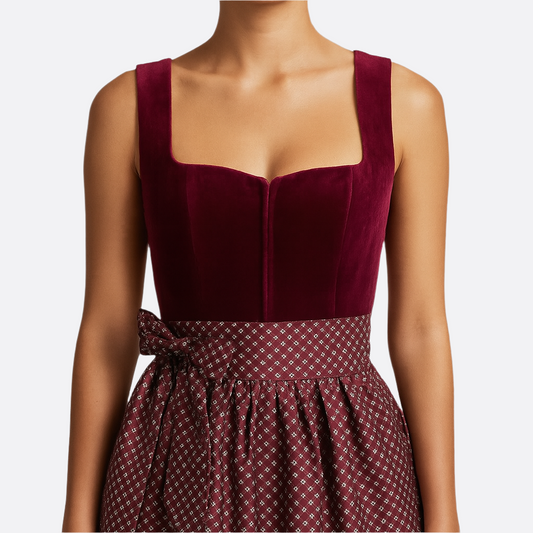Dirndl Kleid Damen - Weicher Stoff - Elegantes Rot - Festkleid Oktoberfest