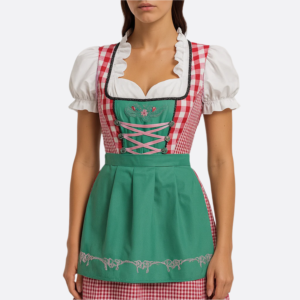 Dirndl Kleid Damen Oktoberfest - Weiches Material - Klassischer Stil - Detailliertes Traditionelles Festkleid