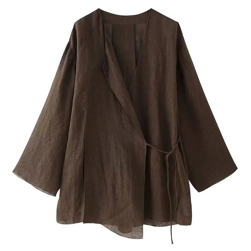 Costume féminin en lin - Élégant - Ensemble deux pièces