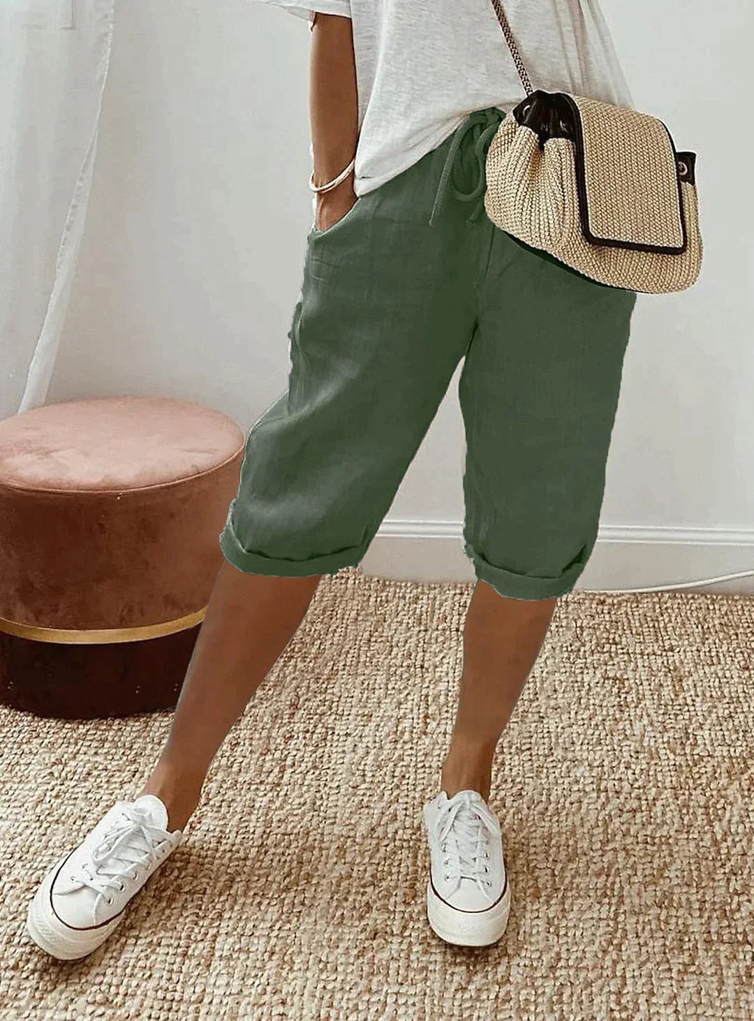 Pantalons - Femmes | Capris, ceinture élastique | Décontractés, avec poches