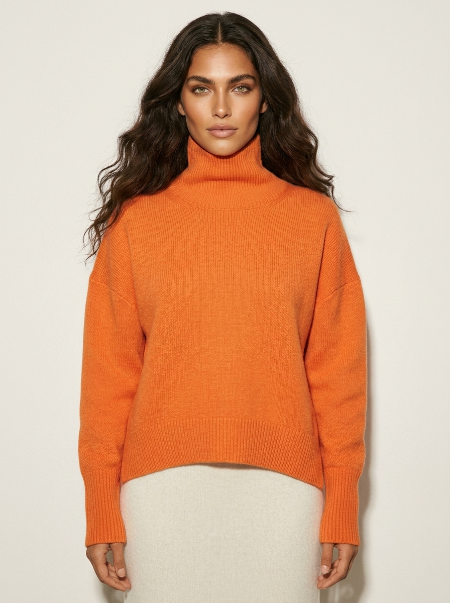 Pull col roulé oversize femme tricoté coupe ample épaules tombantes