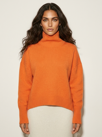 Pull col roulé oversize femme tricoté coupe ample épaules tombantes