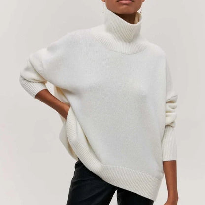 Pull col roulé oversize femme tricoté coupe ample épaules tombantes