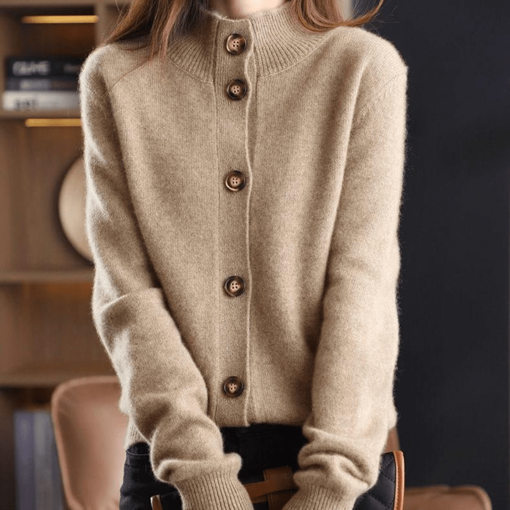 Cardigan Femme | Tricot Boutonné, Col Montant