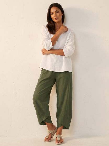 Pantalon Femme Lin | Cropped Taille Élastique, Coupe Décontractée