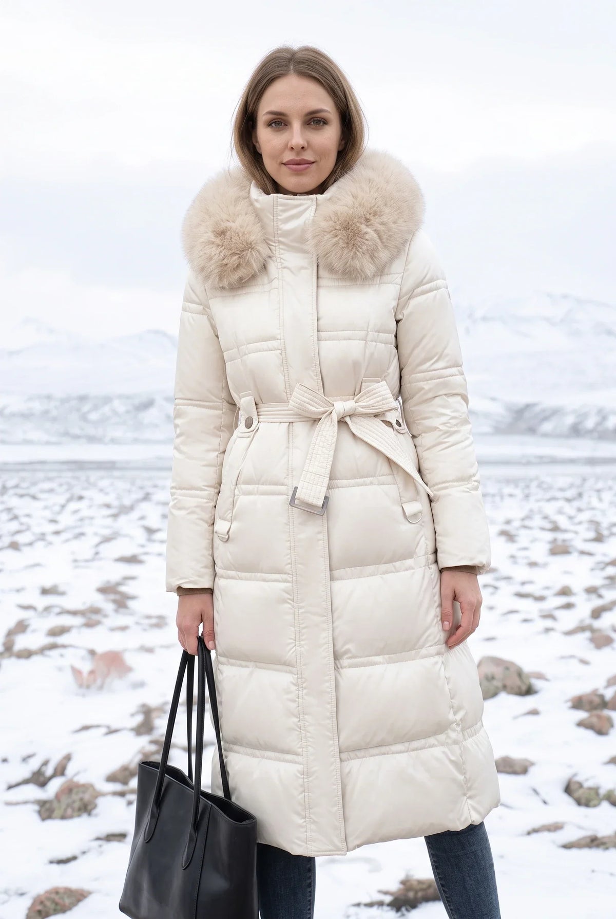 Parka longue femme avec capuche et ceinture à nouer, imperméable