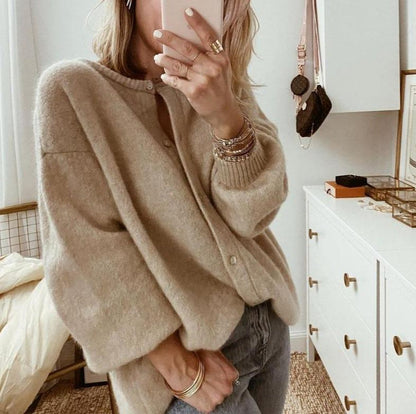 Cardigan femme | Tricot doux, col rond | Boutonnage, coupe décontractée