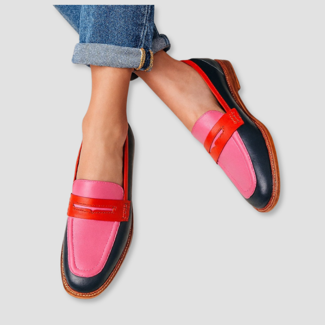Mocassins femme semelle plate motif multicolore bout rond
