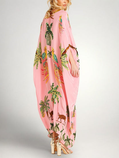 Robe femme imprimé palmiers épaules tombantes coupe ample