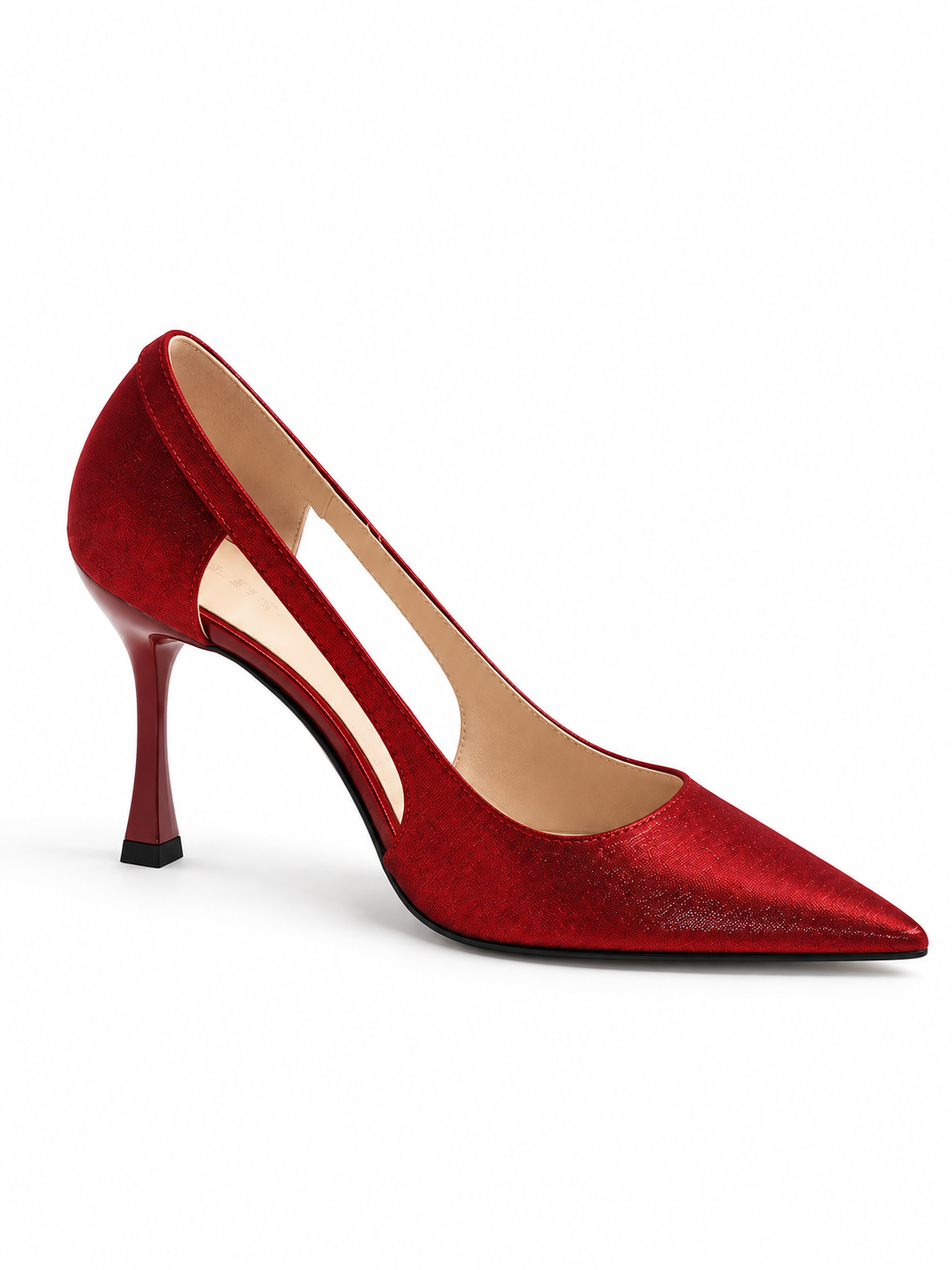Escarpins slingback talon bloc femme bout pointu satin découpe latérale