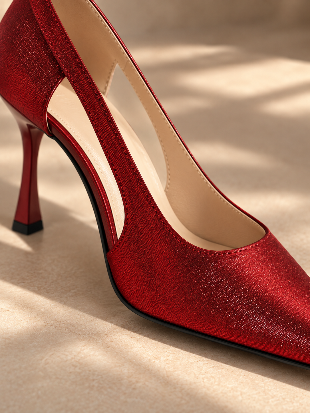 Escarpins slingback talon bloc femme bout pointu satin découpe latérale