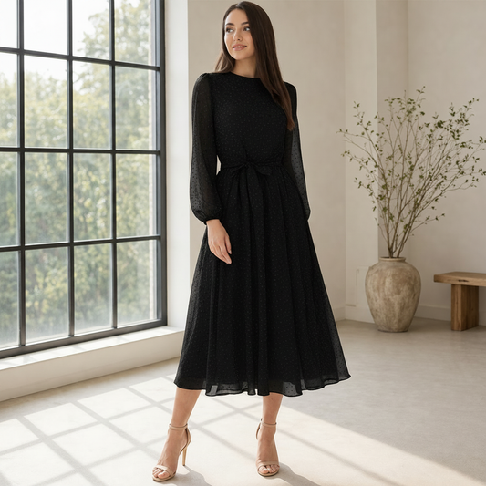 Robe Midi | Pois Femme | Style Élégant et Fluide