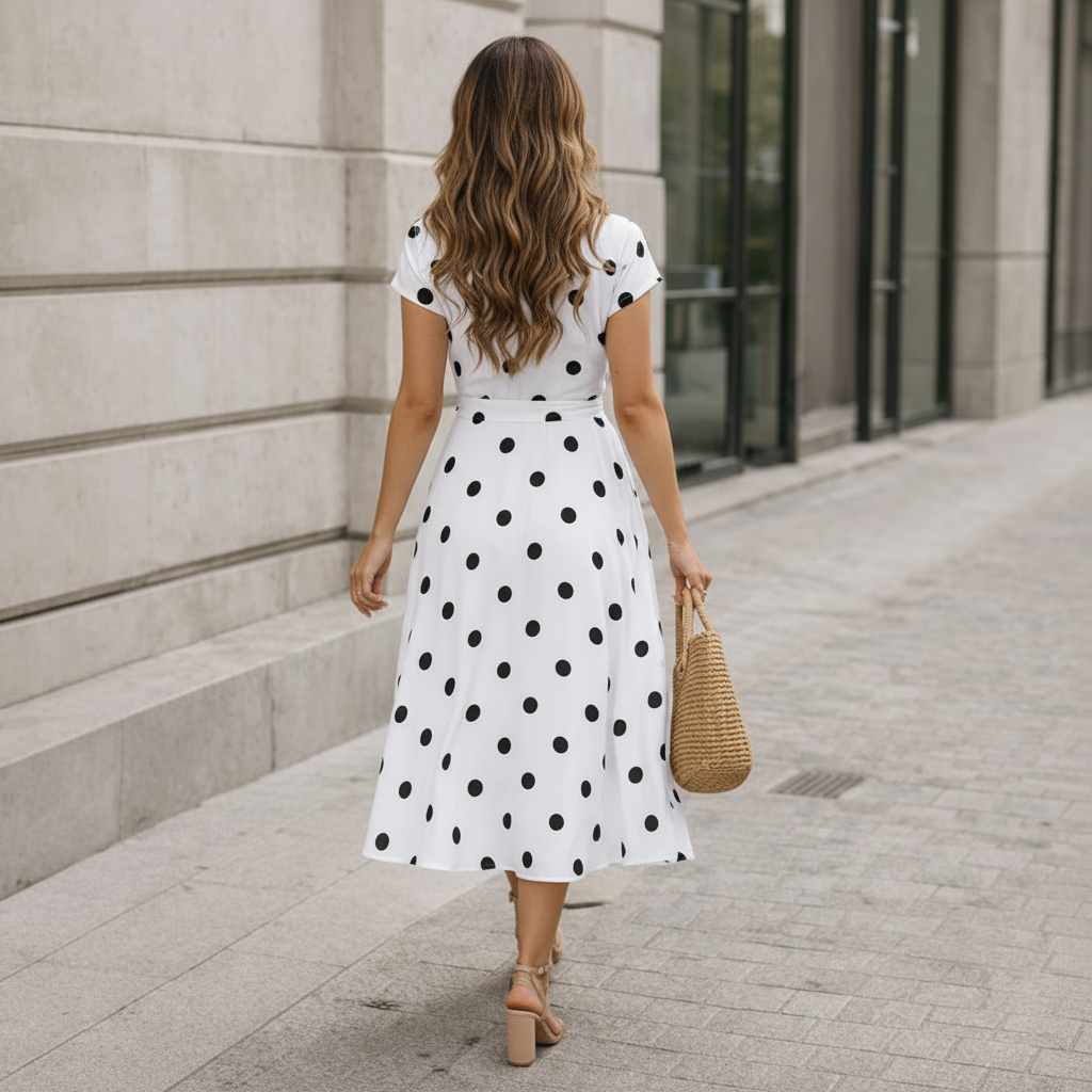 Robe Midi Femme | Pois, Lien Taille | Style Fluide Décontracté