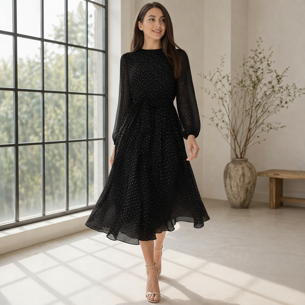 Robe Midi Pois Femme Style Élégant et Fluide