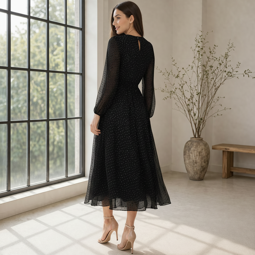 Robe Midi | Pois Femme | Style Élégant et Fluide