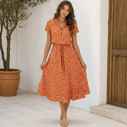 Robe à pois style midi manches courtes tendance