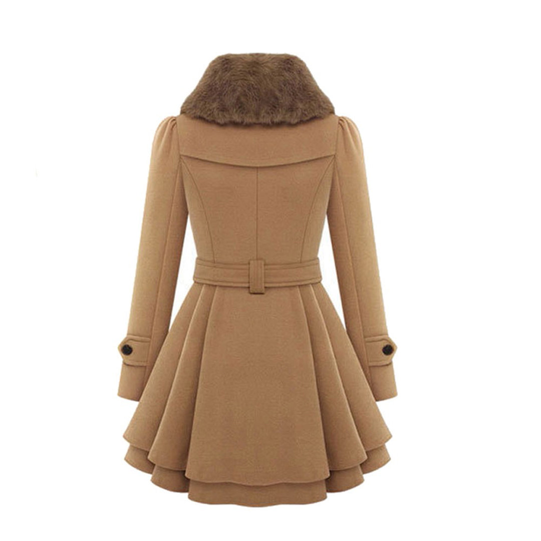Manteau long femme hiver capuche et col fausse fourrure
