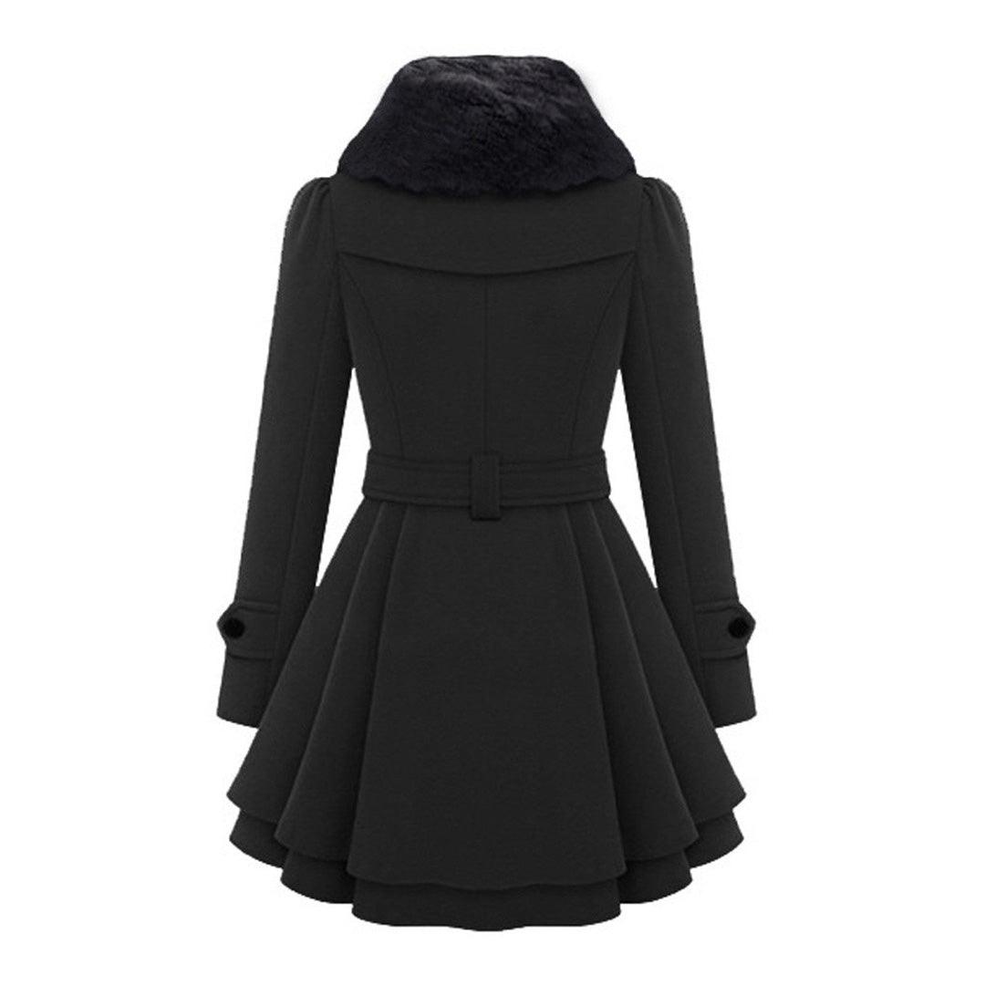 Manteau long femme hiver capuche et col fausse fourrure