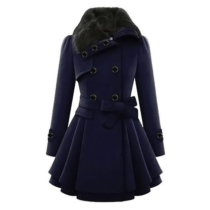 Manteau long femme hiver capuche et col fausse fourrure