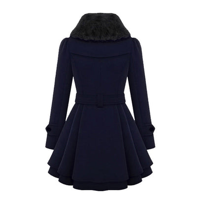 Manteau long femme hiver capuche et col fausse fourrure