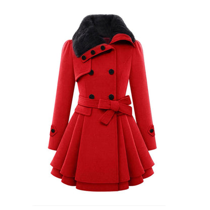 Manteau long femme hiver capuche et col fausse fourrure