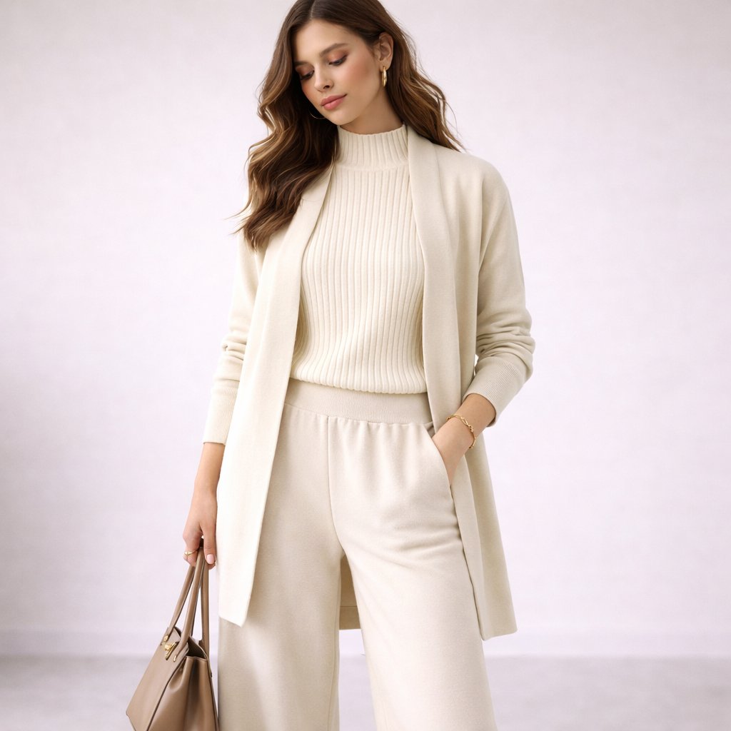 Ensemble Tricot Trois Pièces | Confort Décontracté | Large Jambes