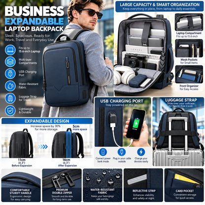 Zaino per computer | Uomo, impermeabile | 17 pollici, grande capacità, USB