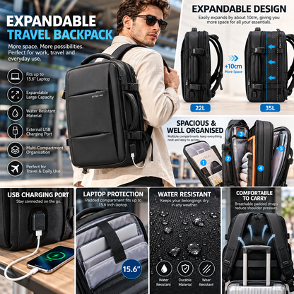Wasserdichter Laptop-Rucksack, USB, Herren, Business, großes Fassungsvermögen