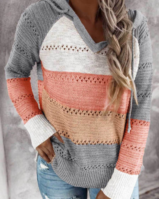Nova | Femme Hoodie Tricot Color Block Ajouré