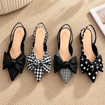 Dámské lodičky | slingback s mašlí a špičatou špičkou | elegantní blokový podpatek