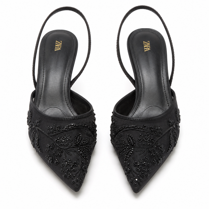Rose Heels | Pearl Details, Mid Heel | Women’s Evening Shoes