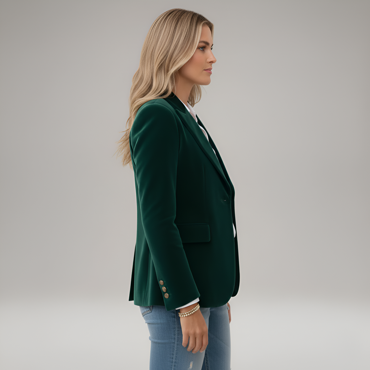 Blazer velours femme cintré avec col tailleur et bouton unique, velours doux
