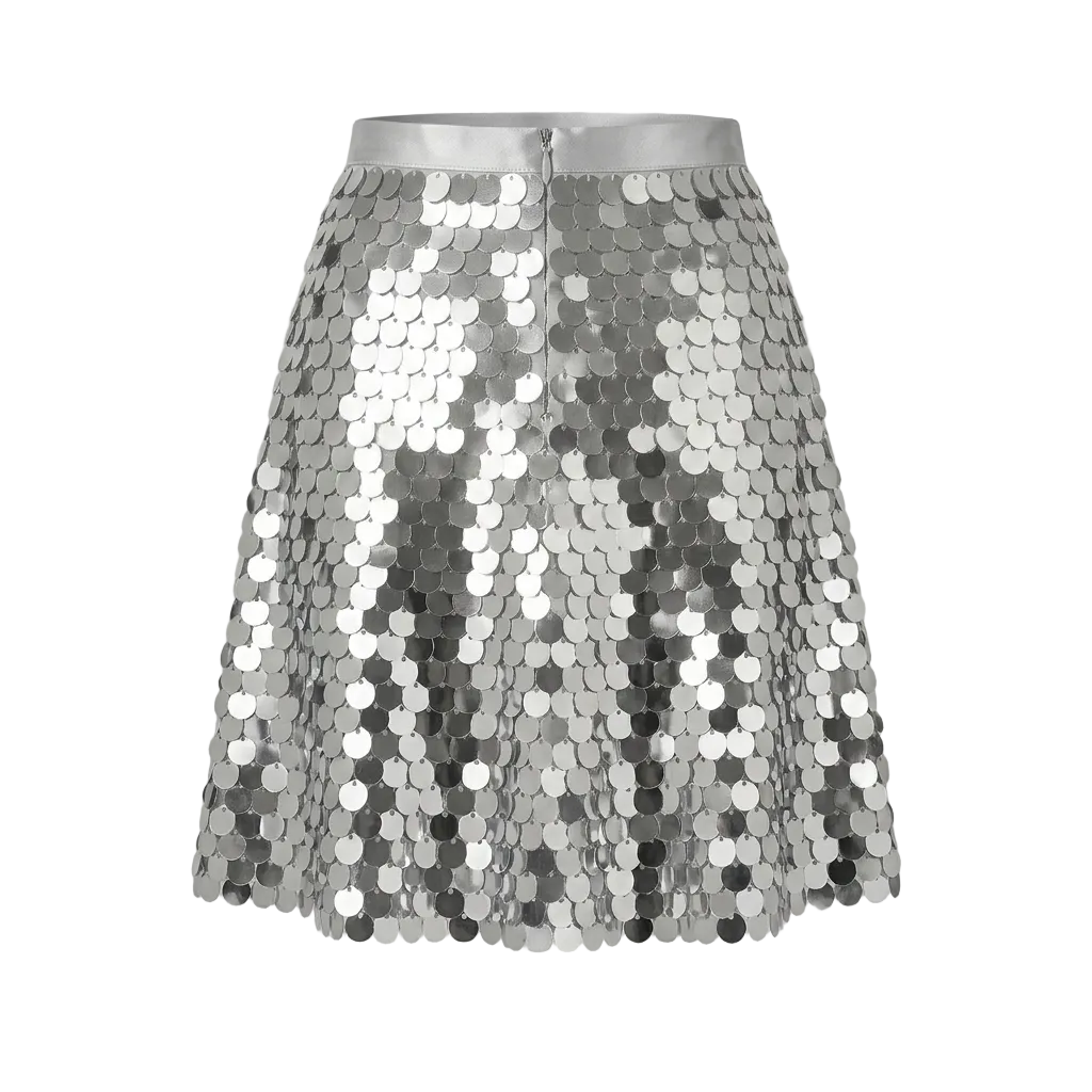Jupe Midi | Paillettes, Coupe Régulière | Noir, Or, Argent