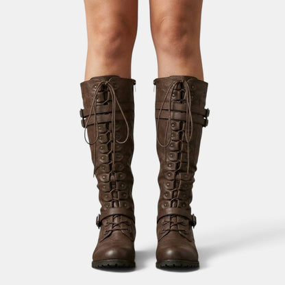 Ximena | Femme Bottines Combat Lacets Boucles
