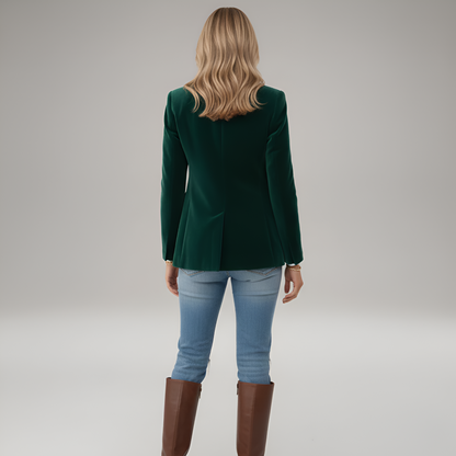Blazer velours femme cintré avec col tailleur et bouton unique, velours doux