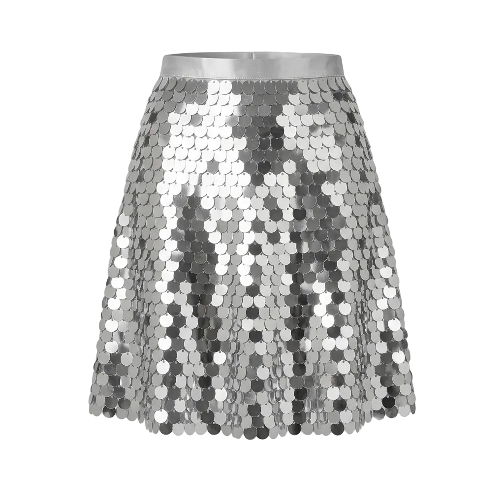 Jupe Midi | Paillettes, Coupe Régulière | Noir, Or, Argent