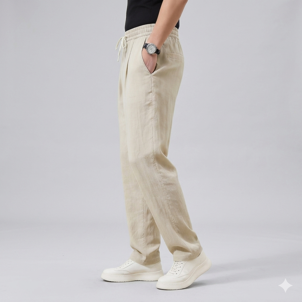 Pantalon en lin pour homme | Coupe décontractée, taille élastiquée | Style zen