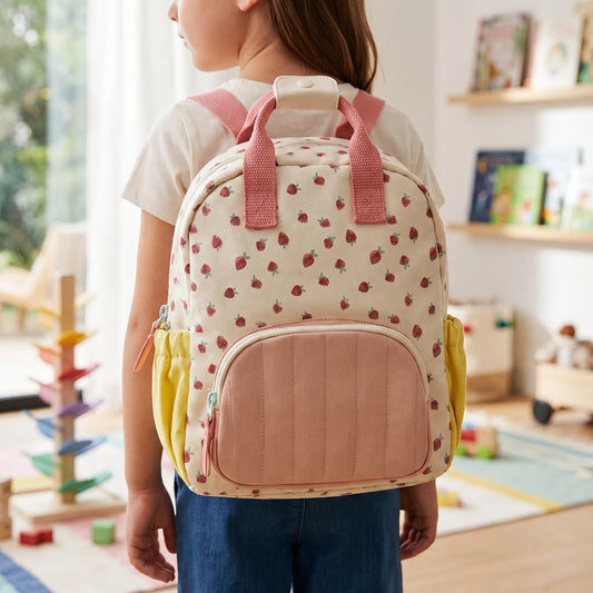 Sac à Dos Scolaire Motif Fraise | Enfants | Fond Coloré Amusant