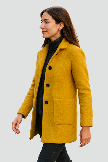 Manteau long femme hiver col montant boutonnage coupe cintrée